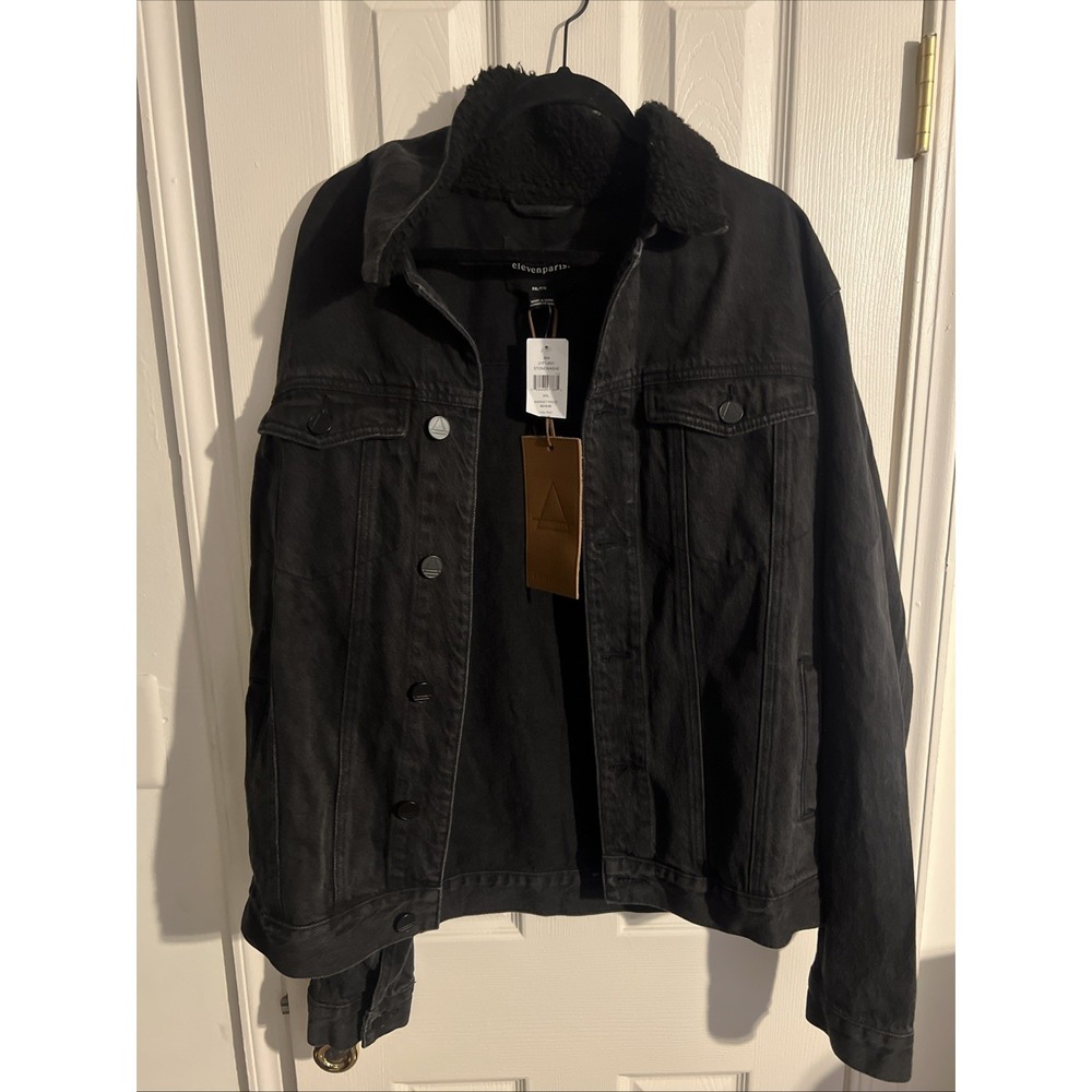 Eleven Paris Men's Jean Denim Jacket Jacket, Black, XXL